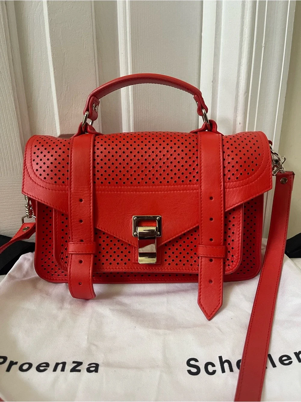 Proenza Schouler PS1 Red Perforated Lambskin  Leather Satchel